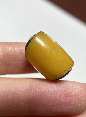 藏地鸡油黄老蜜蜡镶嵌铜珠18.3mm 星月紫檀手串单珠配珠老珠子261