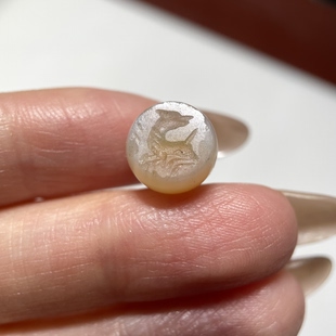 萨珊王朝玛瑙精美小印章10.3mm 1468 手工錾刻大磨损念珠手串卡子