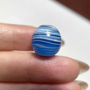 湖蓝色搅胎缠丝老琉璃圆桶珠13.8mm 润透手串念珠配珠单珠diy 453