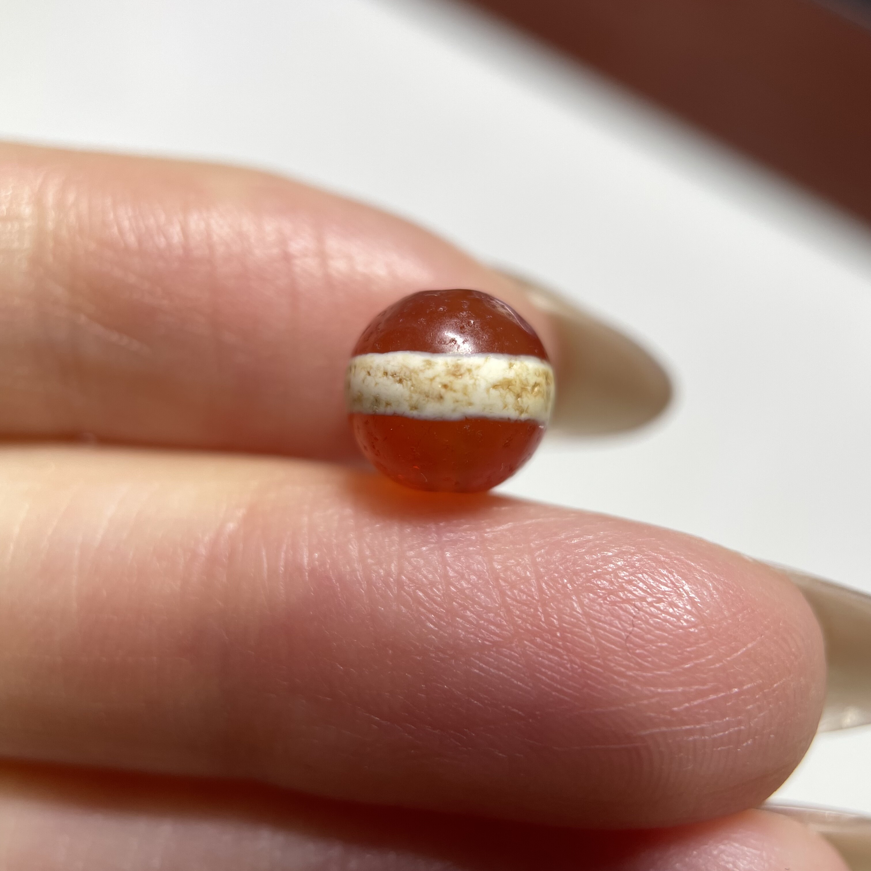 西亚百年镶蚀红白一线药师玛瑙珠8mm念珠手串手链diy配珠圆珠 700