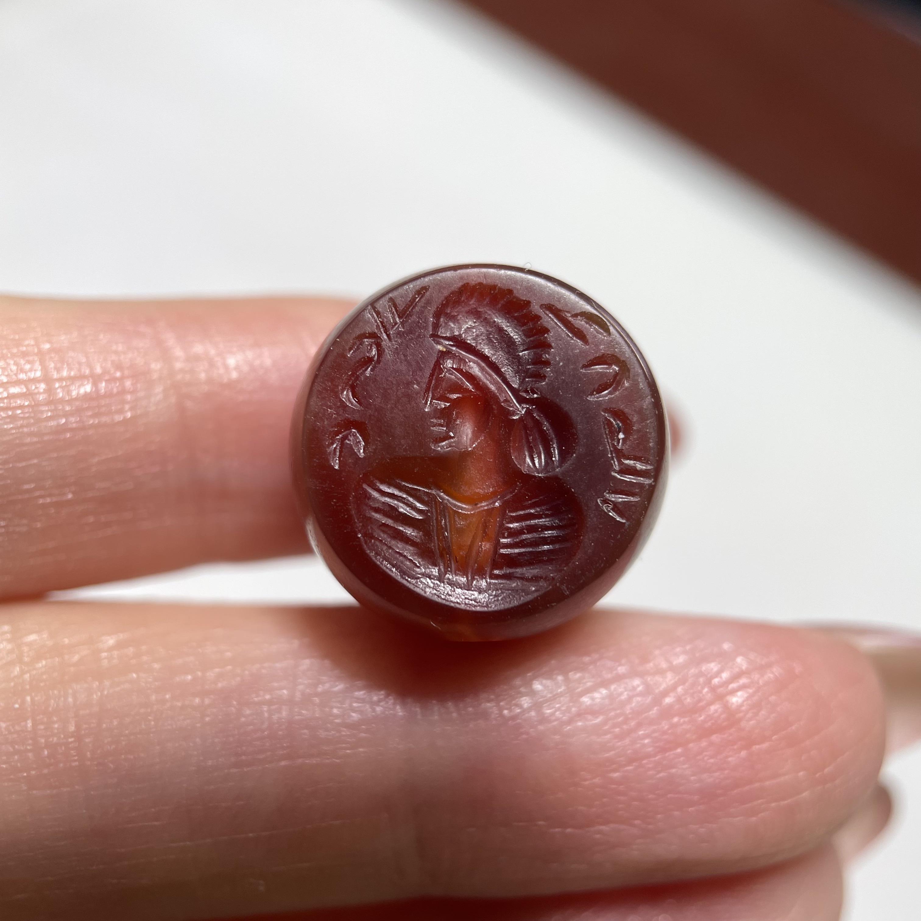 萨珊王朝玛瑙精美人物小印章16mm手工錾刻大磨损念珠卡子老珠1246