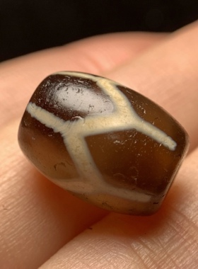 西亚百年糖色龟背寿珠镶蚀老玉髓玛瑙单珠14mm 手串配珠老珠 925