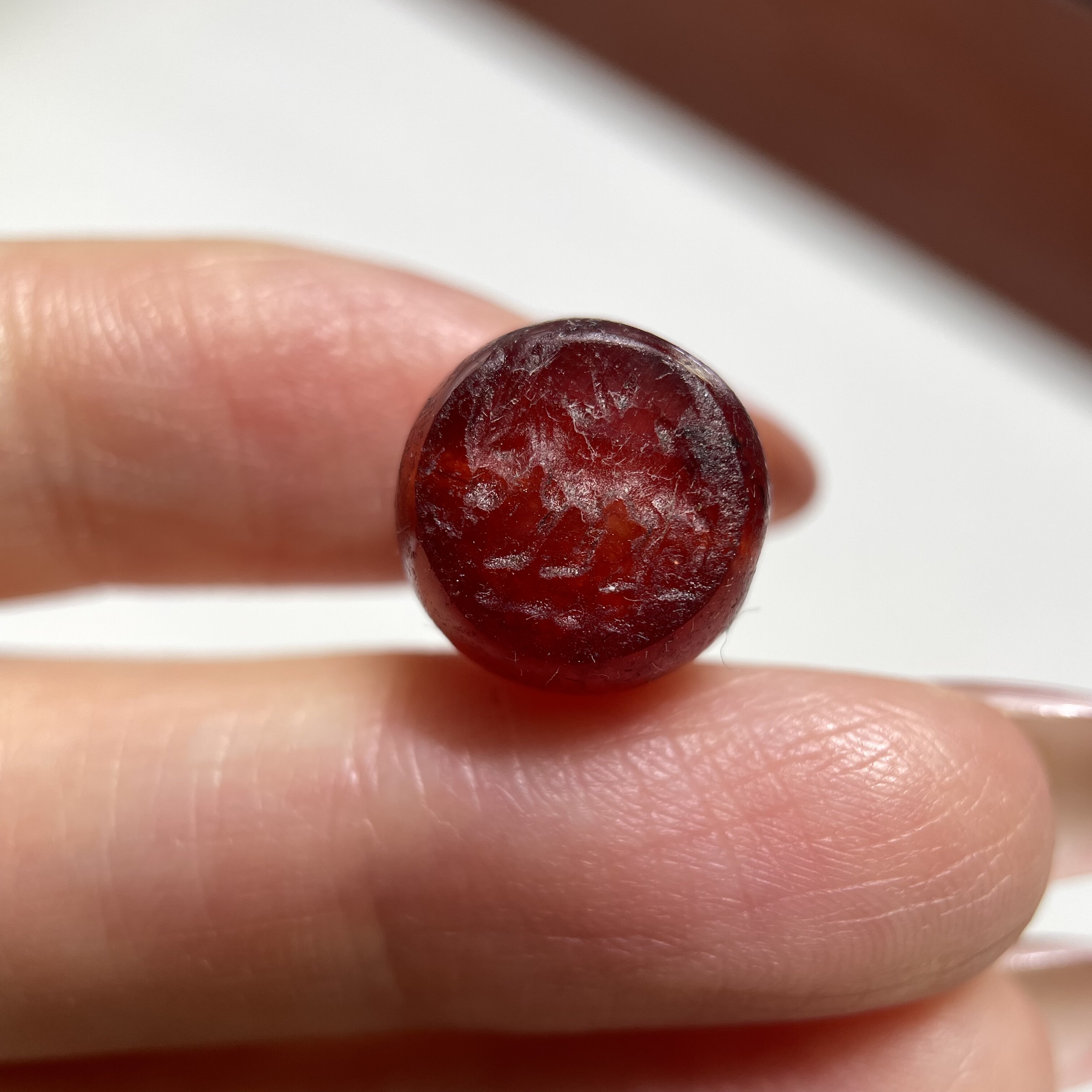 萨珊王朝玛瑙精美小印章12.2mm 手工錾刻大磨损念珠手串卡子 1192