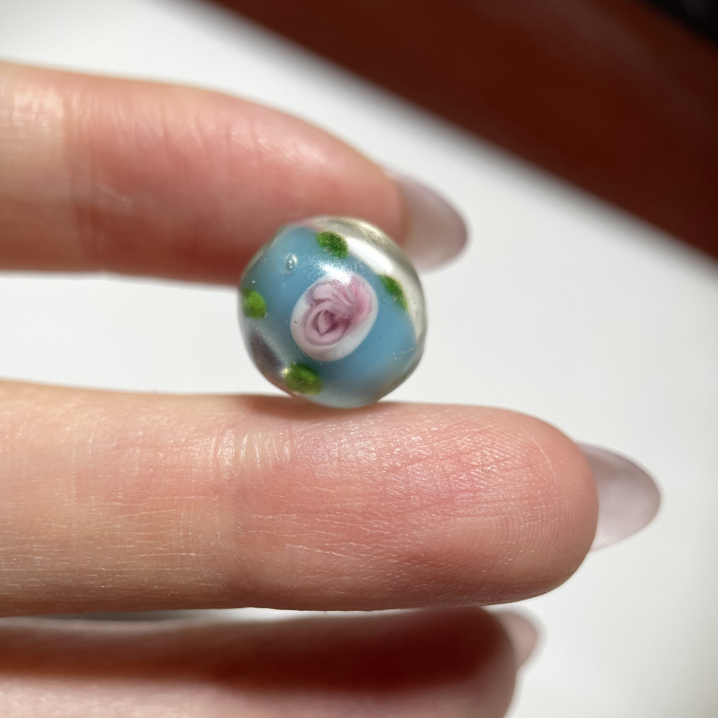 点彩花老蓝琉璃桶珠12mm 佛珠念珠手串配珠diy配饰单珠老珠子 575