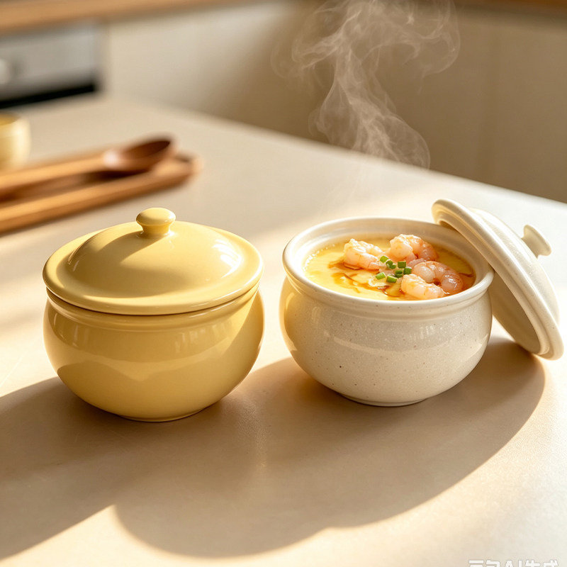 日本Studio M陶瓷茶碗蒸宝宝辅食蒸蛋碗带盖家用蒸蛋羹甜品炖盅