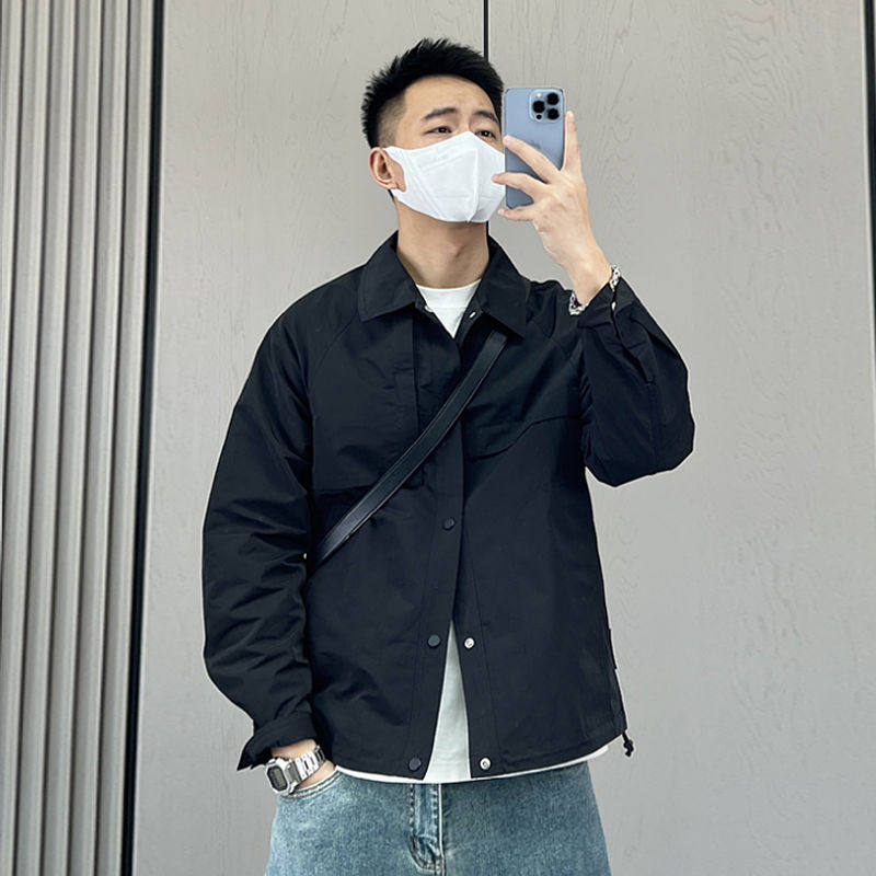 日系翻领纯色简约外套男士春秋