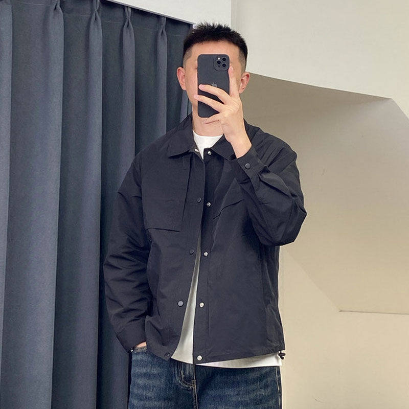 春秋季新款高级感翻领夹克外套男士短款韩版宽松时尚百搭工装上衣