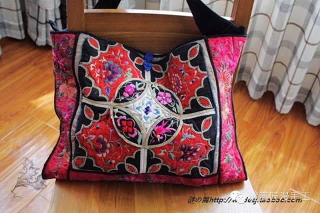 谜篱原创苗族手工丝线刺绣花片完整绣片挎包