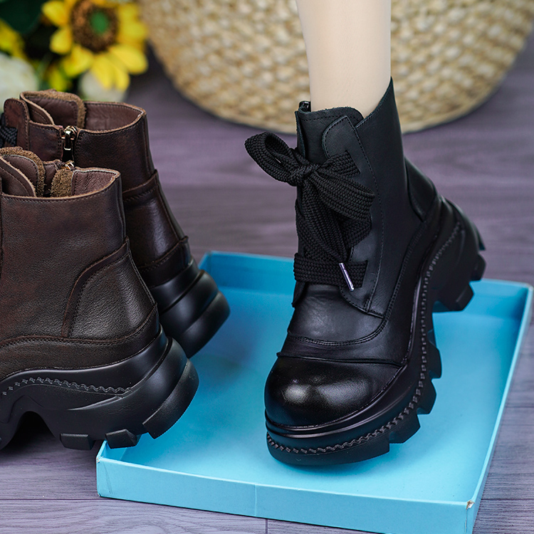 真皮松糕厚底舒适百搭新款短靴女