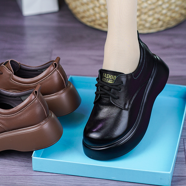 真皮松糕厚底坡跟舒适百搭小皮鞋