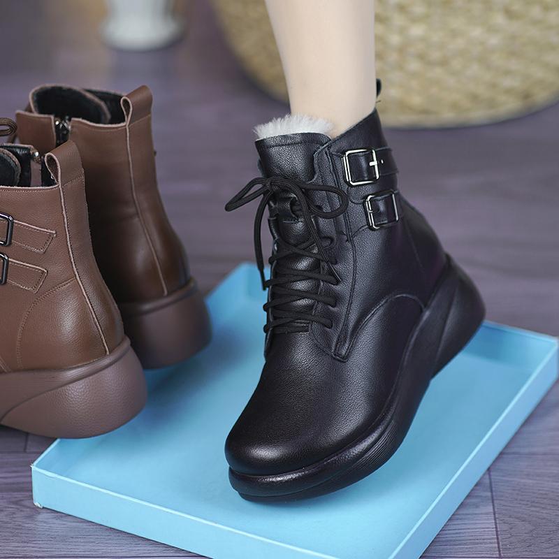真皮羊毛内里保暖厚底防滑马丁靴