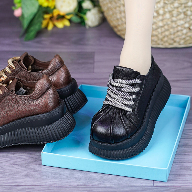 真皮牛皮松糕厚底单鞋女春秋新款软面小个子增高舒适坡跟深口皮鞋,女鞋,深口单鞋,淘宝优惠券,粉丝福利购,淘宝优惠卷