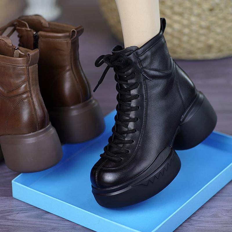 真皮纯羊毛马丁靴女秋冬新款松糕厚底复古风短靴加绒软底保暖棉靴,女鞋,马丁靴,淘宝优惠券,粉丝福利购,淘宝优惠卷