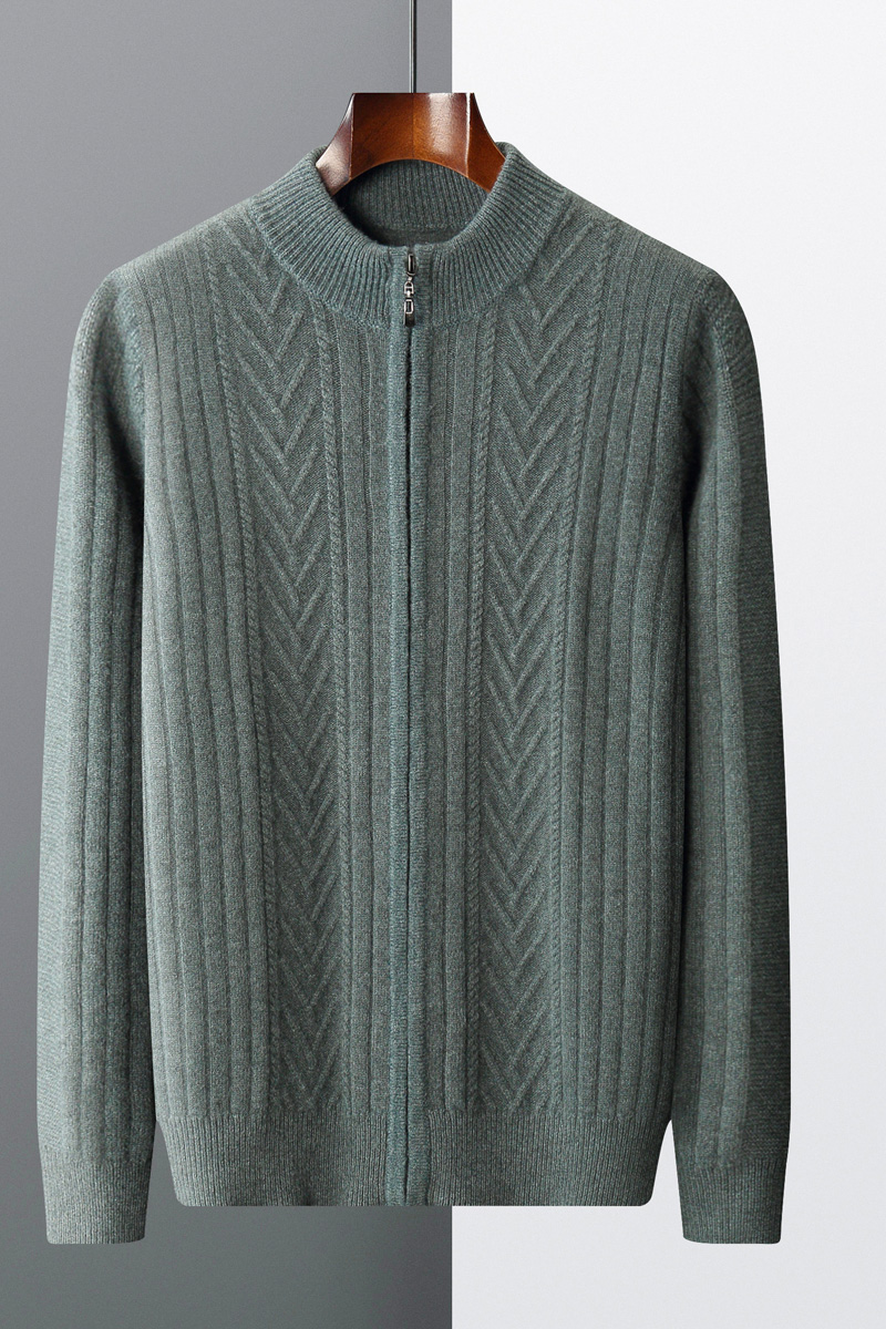 重磅加厚山羊绒男士提花工艺拉链开衫外套