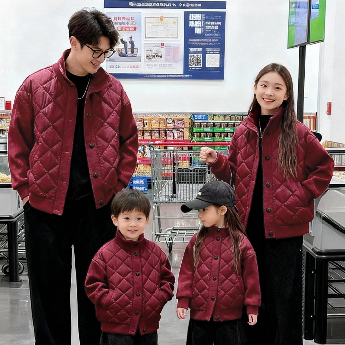 新年亲子装2025冬装新款过年红色高端棉服一家三口加厚外套母女款