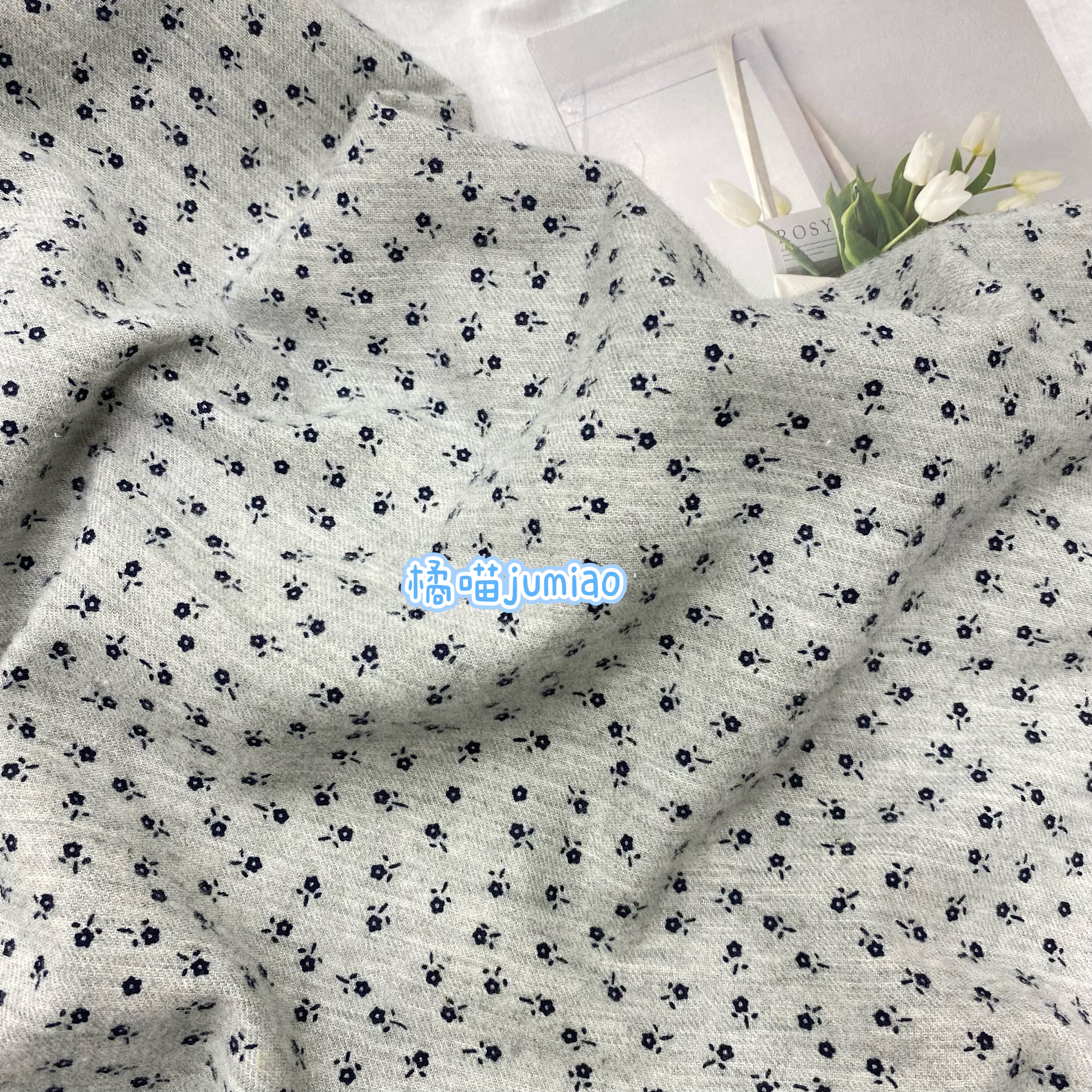 橘喵jumiao灰底黑碎花磨毛面料复古小碎花手工diy布手帐礼盒面料
