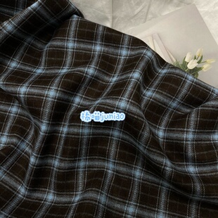橘喵jumiao棕蓝格纹磨毛布料复古氛围感jk格裙面料diy手工发圈料