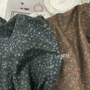 橘喵jumiao秋芜复古暗底磨毛碎花布料秋冬连衣裙面料 手工DIY服装
