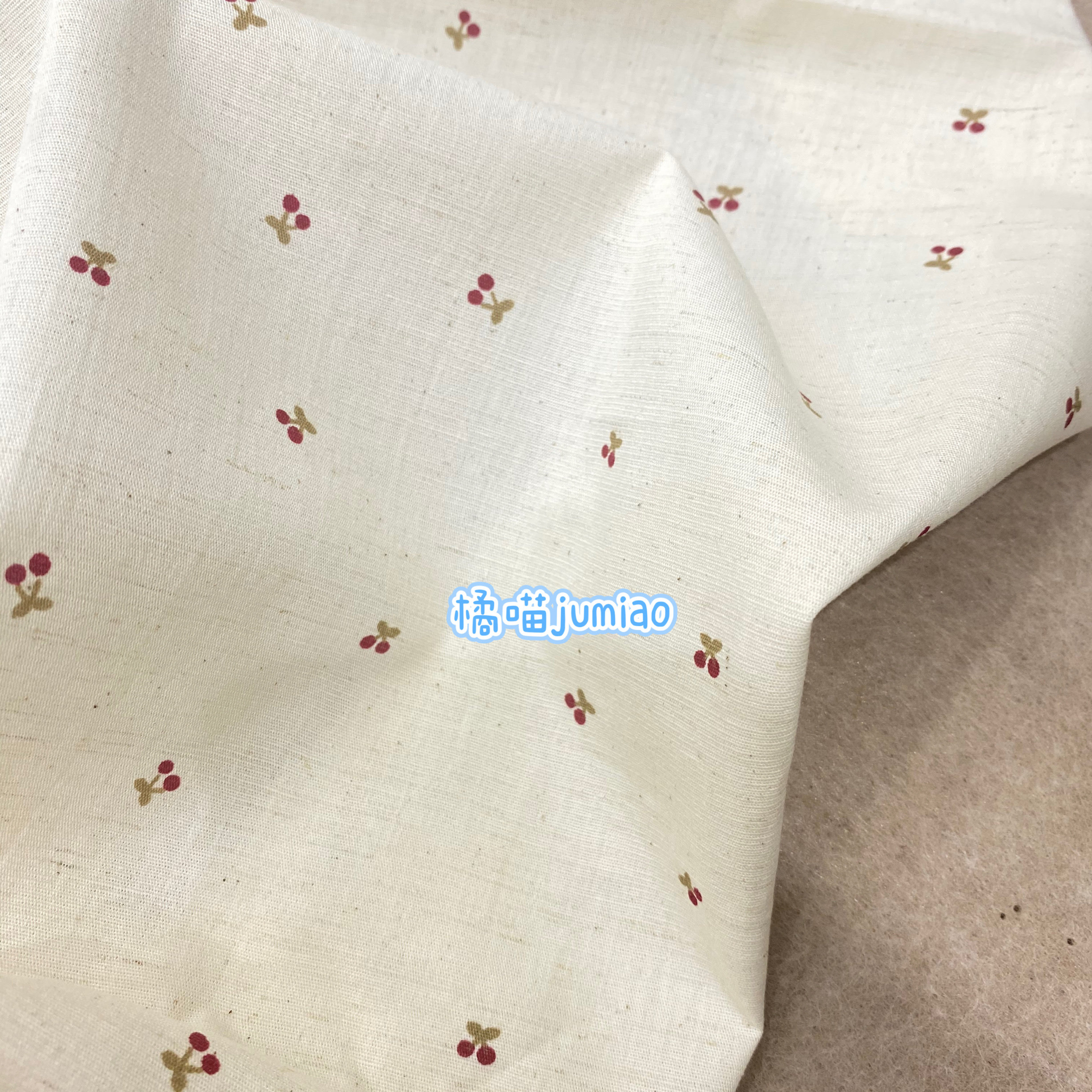 橘喵jumiao棉麻手感小樱桃印花布料手工diy服装包包发圈礼盒包装