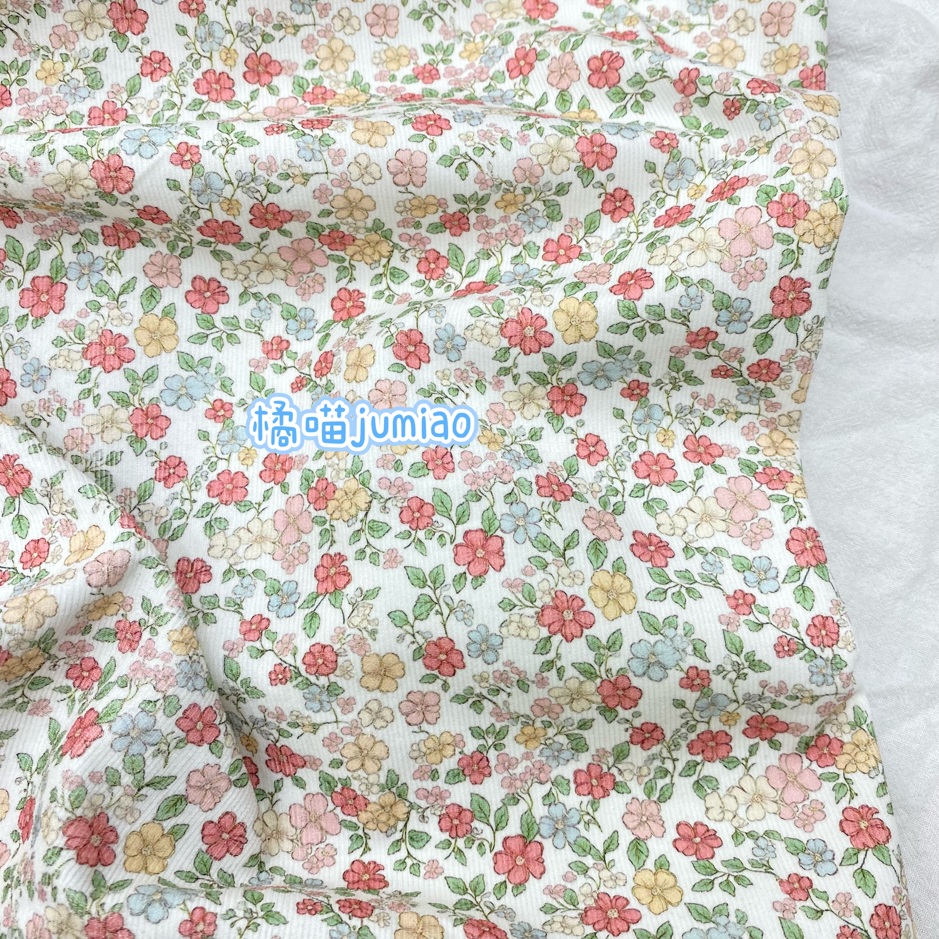 橘喵jumiao桃夭bm风韩系温柔全棉灯芯绒细条碎花面料手工diy娃衣