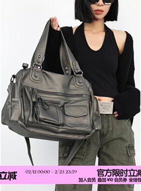 简着 /原创 古锈绿·里斯林肯多口袋拉链辣妹机车包Y2K单肩斜挎包