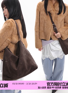 简着26SS新品 原创 佐尔马深棕米钉装饰hobo包百搭通勤托特包单肩