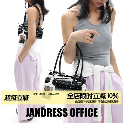 简着25SS 原创 爱心波点系列 黑色漆皮圆筒包手提腋下包撞色卡套