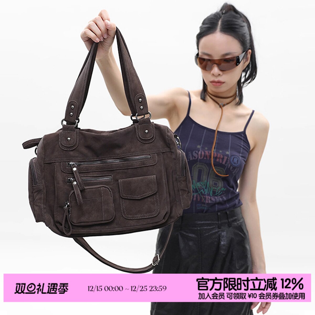 简着里斯林肯麂皮绒斜挎包大容量