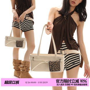 通勤皮带装 米白豹豹贝里尼尼 饰单肩腋下法棍包 原创 简着25SS