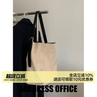 簡(jiǎn)著 韓國(guó)麻料皮帶帆布包小眾ins托特通勤包大容量斜挎包包女