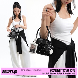 简着/原创 爱心波点包包女黑色高级感漆皮波士顿手提斜挎小方包