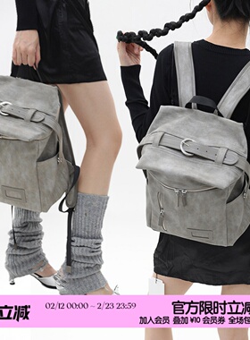 简着 /原创 卡诺灰绿双肩包 轻便撞色皮带扣通勤大容量电脑包背包