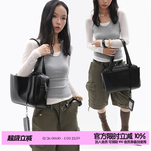 简着25AW 原创 空山黑 袋鼠包大号 波士顿包枕头小方包单肩腋下包