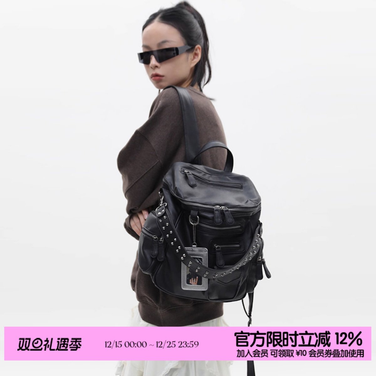 简着里斯林肯复古水洗双肩包