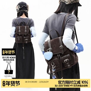 简着 /原创 布朗日记 麂皮绒棕巴恩风美式复古通勤学院双肩包背包