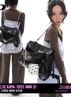 简着25AW 原创 黑色波点高级感双肩背包女腋下斜挎3用凯莉公文包
