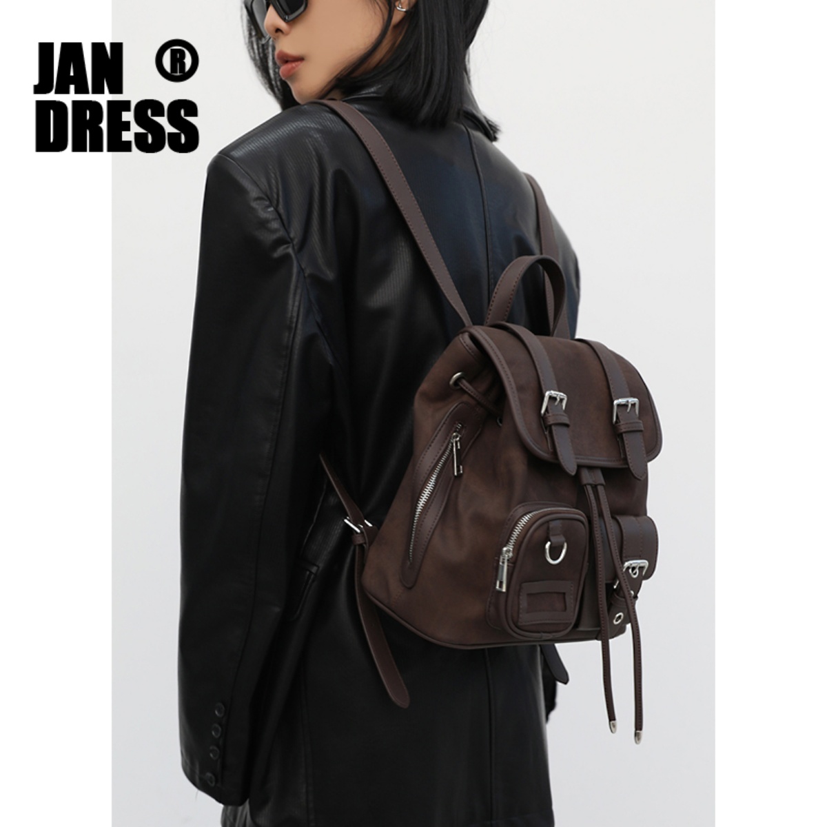 简着®原创扎染咖棕美式双肩包