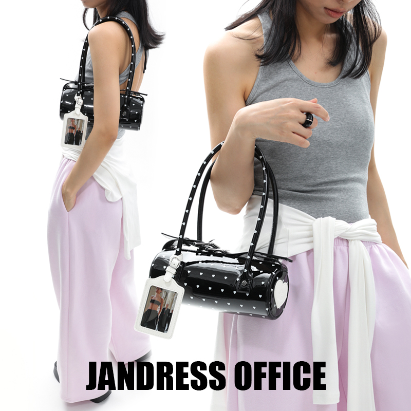 简着25SS 原创 爱心波点系列 黑色漆皮圆筒包手提腋下包撞色卡套