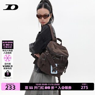简着 /原创 里斯林肯麂皮棕背包女美拉德拉链铆钉通勤机车双肩包