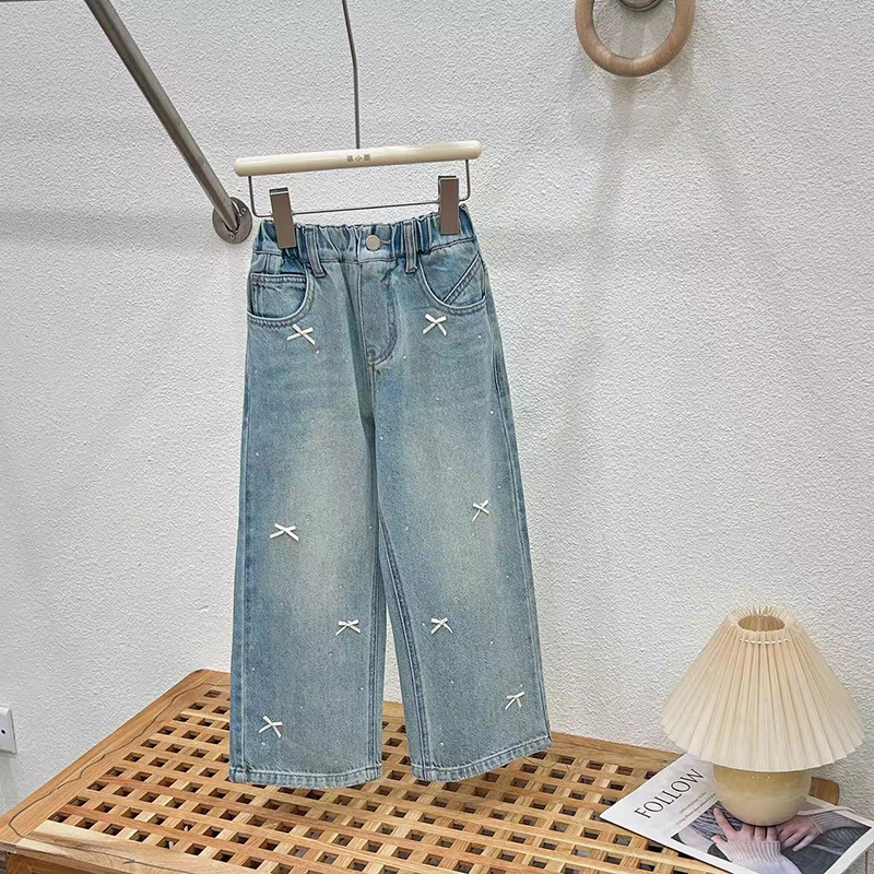 女童春秋裤子2025新款洋气中大儿童装网红休闲直筒春季牛仔阔腿裤