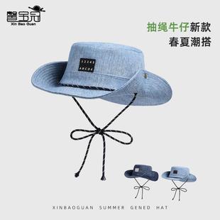 帽子女登山遮陽漁夫帽牛仔感時尚 水洗防曬帽戶外露營高級韓版 夏季