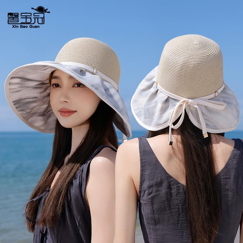 沙滩防晒草编时尚帽子夏季大檐帽户外百搭新款女遮阳帽海边渔夫帽