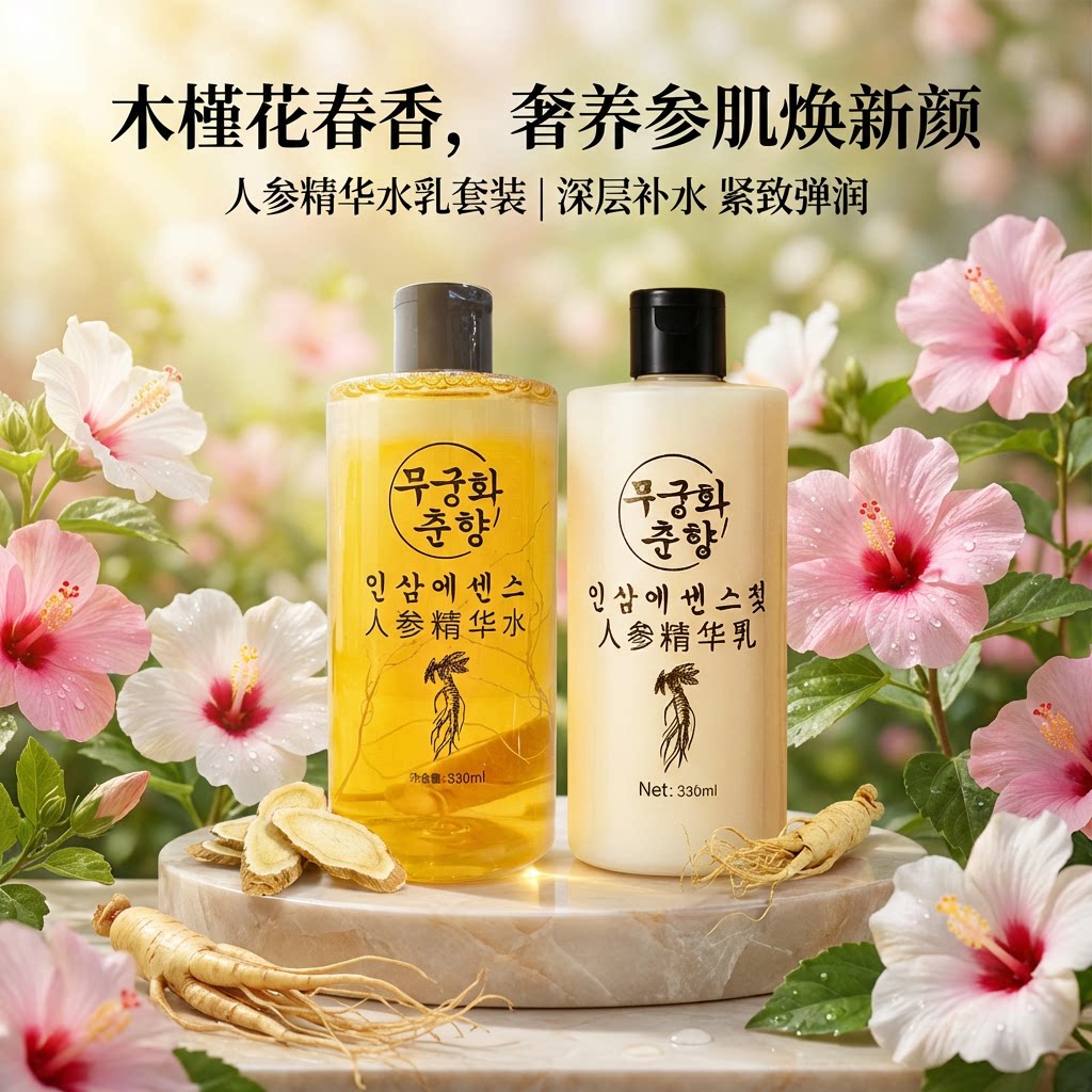 木槿花春香人参精华水乳330ml保湿护肤旅游特产