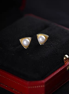 【LH】天然珍珠耳钉女14k注金工艺小众设计感简约款轻奢耳饰
