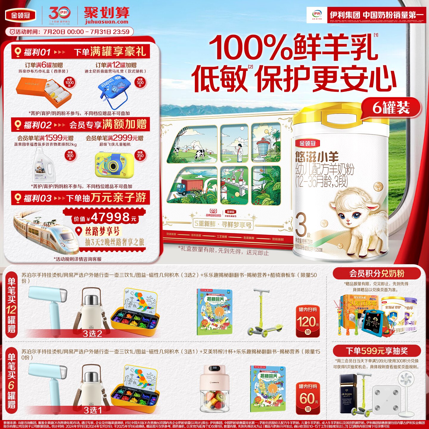 【官方正品】伊利金领冠悠滋小羊3段好吸收700g*6罐婴幼儿羊奶粉