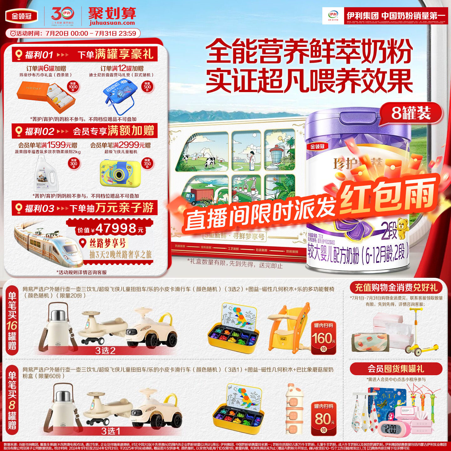 【乳源HMO】伊利金领冠珍护铂萃2段6-12个月婴幼儿奶粉750g*8