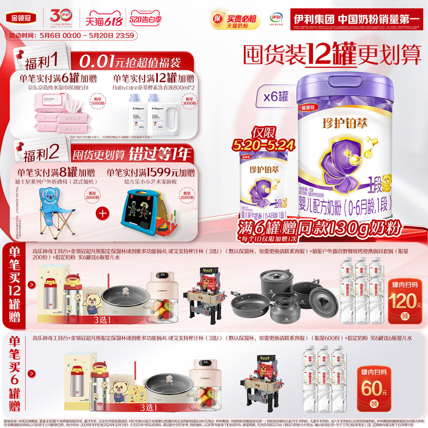 【HMO升级】新鲜-伊利金领冠珍护铂萃1段0-6个月婴儿牛奶粉750g