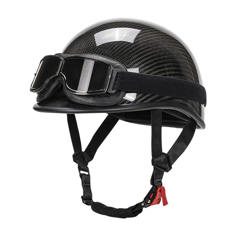 轻便无压感美式碳纤维哈雷机车半盔男女夏季复古瓜瓢盔骑行安全帽