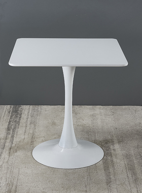 北欧白色岩板方桌简约奶茶店咖啡桌接待洽谈桌阳台郁金香烤漆桌子