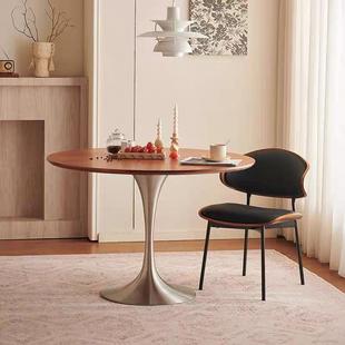 实木圆桌家用郁金香餐桌不锈钢商用咖啡厅饭桌子阳台洽谈小圆桌